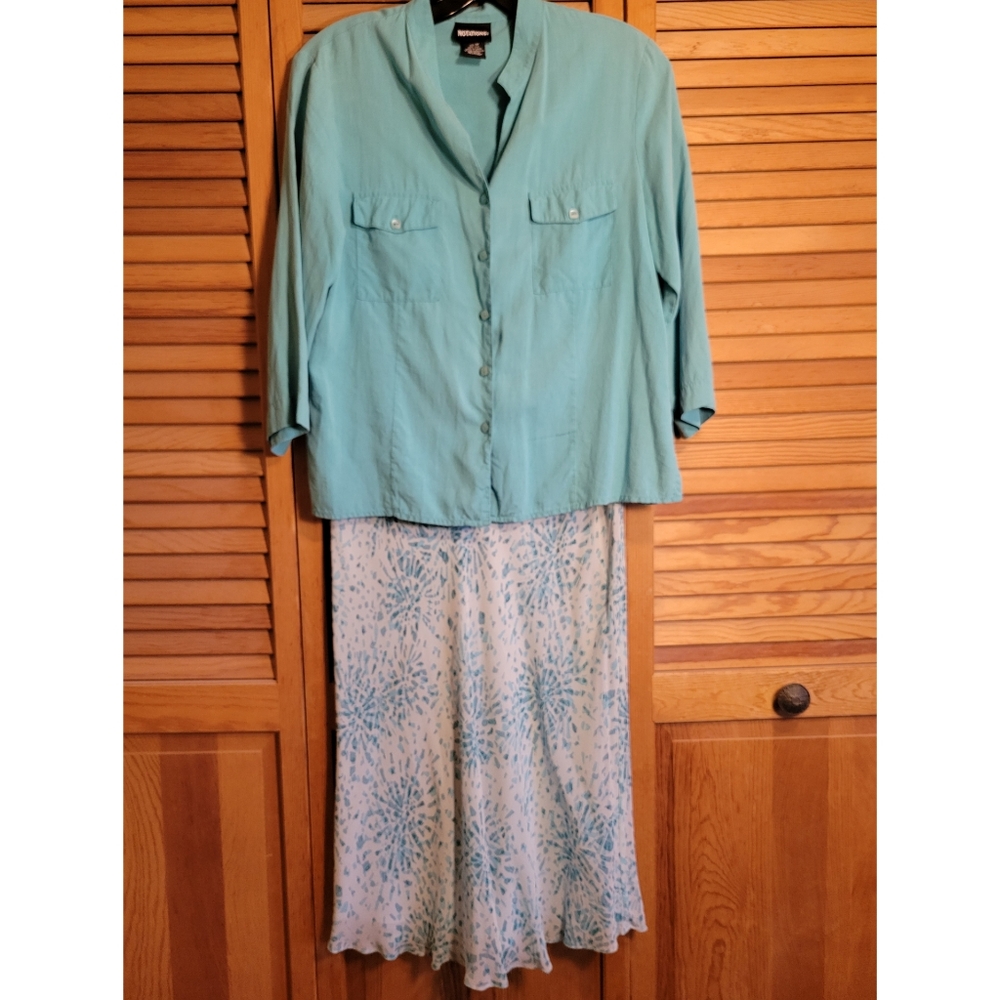 Silk blouse and skirt set
